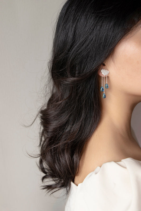 Rain Cloud Earring White Cloud Blue Raindrop Earring Sterling Silver Cloud Blue Crystal Raindrop Earring Women Earring Gift For Her