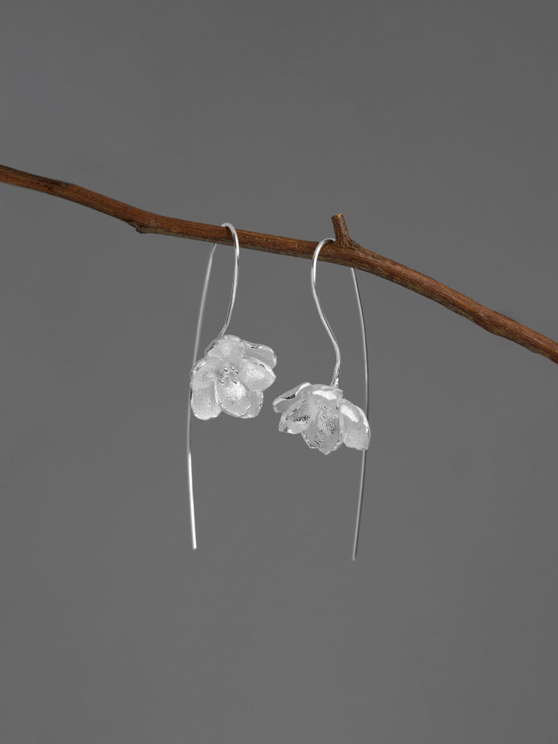 Jasmine Flower Earring-Sterling Silver Flower Charm Dangle-Real Flower-Glossy Twig-Jasmine Jewelry-Gift for her