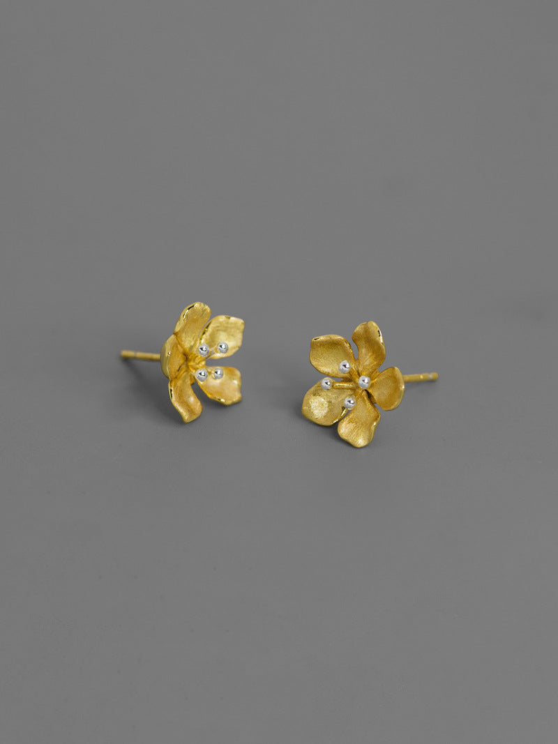 Peach Blossom Flower Stud Earring-Sterling Silver Blossom Flower Charm Earring-Spring Flower-Dainty Floral Jewelry-Gift for her