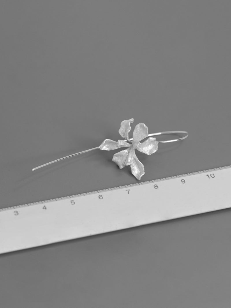 Irises Flower Charm Earring-Sterling Silver Blossom Flower Dangle Earring-Long Dangle-Dainty Floral Jewelry-Gift for her