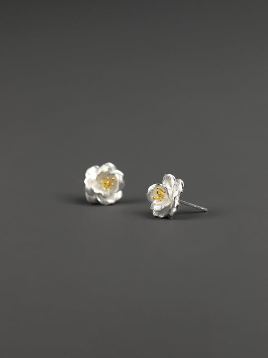 Camellia Flower Charm Earring-Sterling Silver Blossom Flower Dangle Earring-Spring Flower-Dainty Floral Jewelry-Gift for her