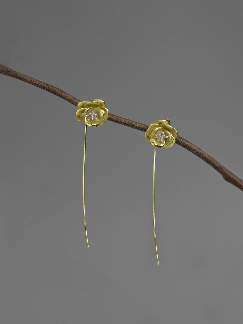 Camellia Flower Charm Earring-Sterling Silver Blossom Flower Dangle Earring-Spring Flower-Dainty Floral Jewelry-Gift for her
