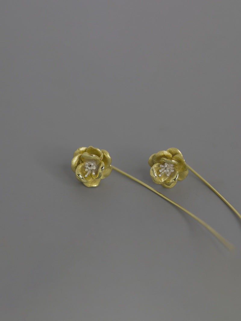 Camellia Flower Charm Earring-Sterling Silver Blossom Flower Dangle Earring-Spring Flower-Dainty Floral Jewelry-Gift for her