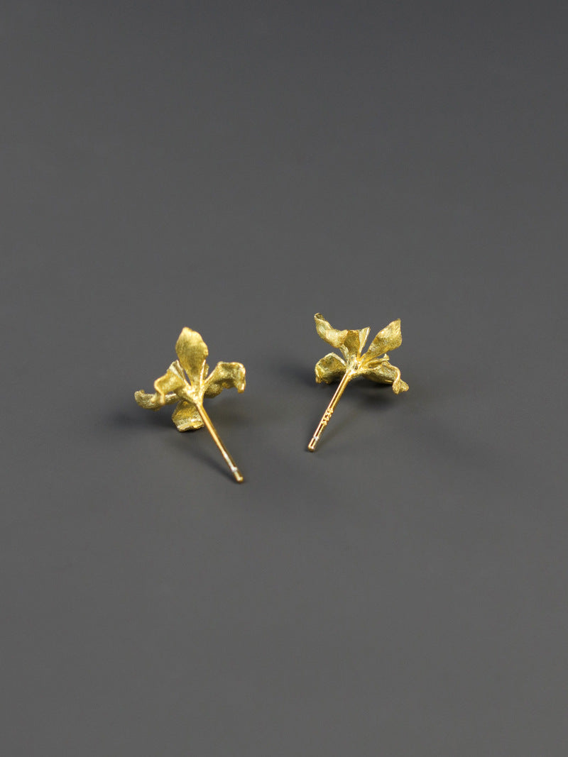 Irises Flower Charm Earring-Sterling Silver Blossom Flower Stud Earring-Small Flower-Dainty Floral Jewelry-Gift for her