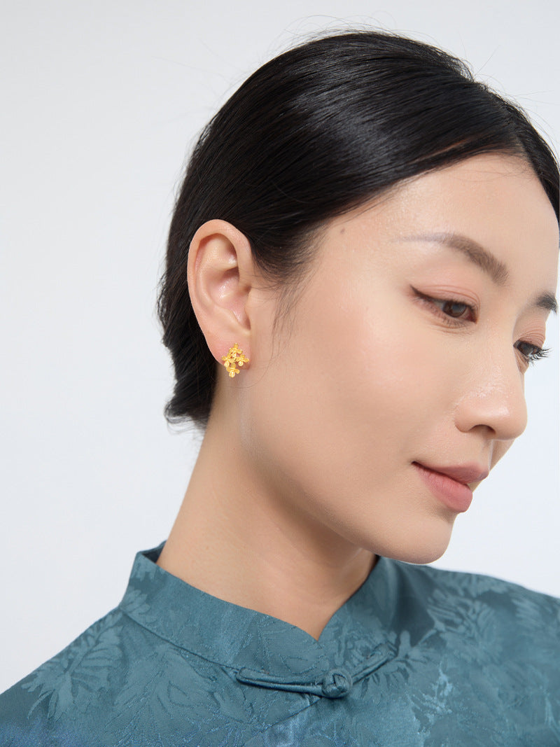 Sweet Osmanthus Charm Earring-Sterling Silver Blossom Flower Stud Earring-Small Flower-Floral Flower Jewelry-Gift for her