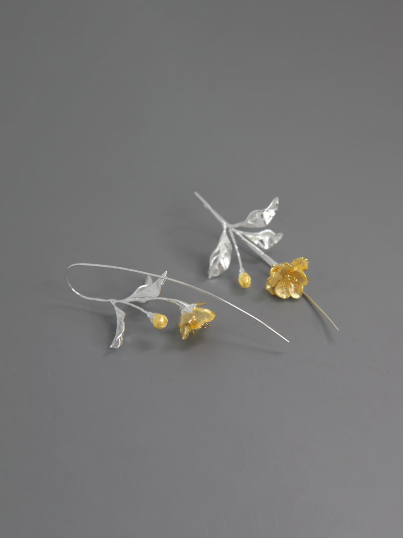 Begonia Flower Earring-Sterling Silver Blossom Flower Dangle Earring-Gold Flower Silver Leaf-Floral Jewelry-Bridesmaid gifts-Gift for her