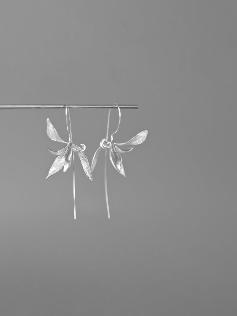 Bloom Orchid Earrings-Sterling Silver Orchid Dangle Earrings-Real Orchid-Silver Floral Jewelry-Gift For Women