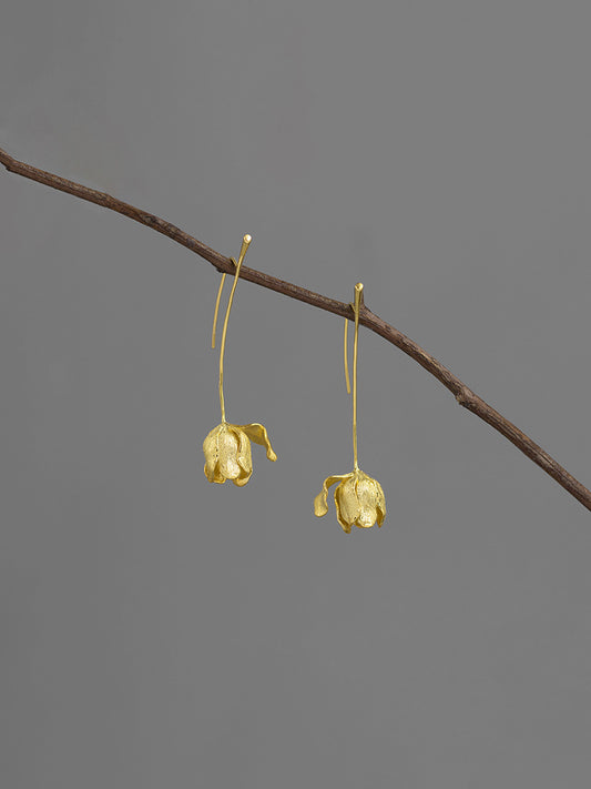 Tulip Flower Earring-Sterling Silver Tulip Blossom Hook Earring-Floral Silver Jewelry-Gift for her