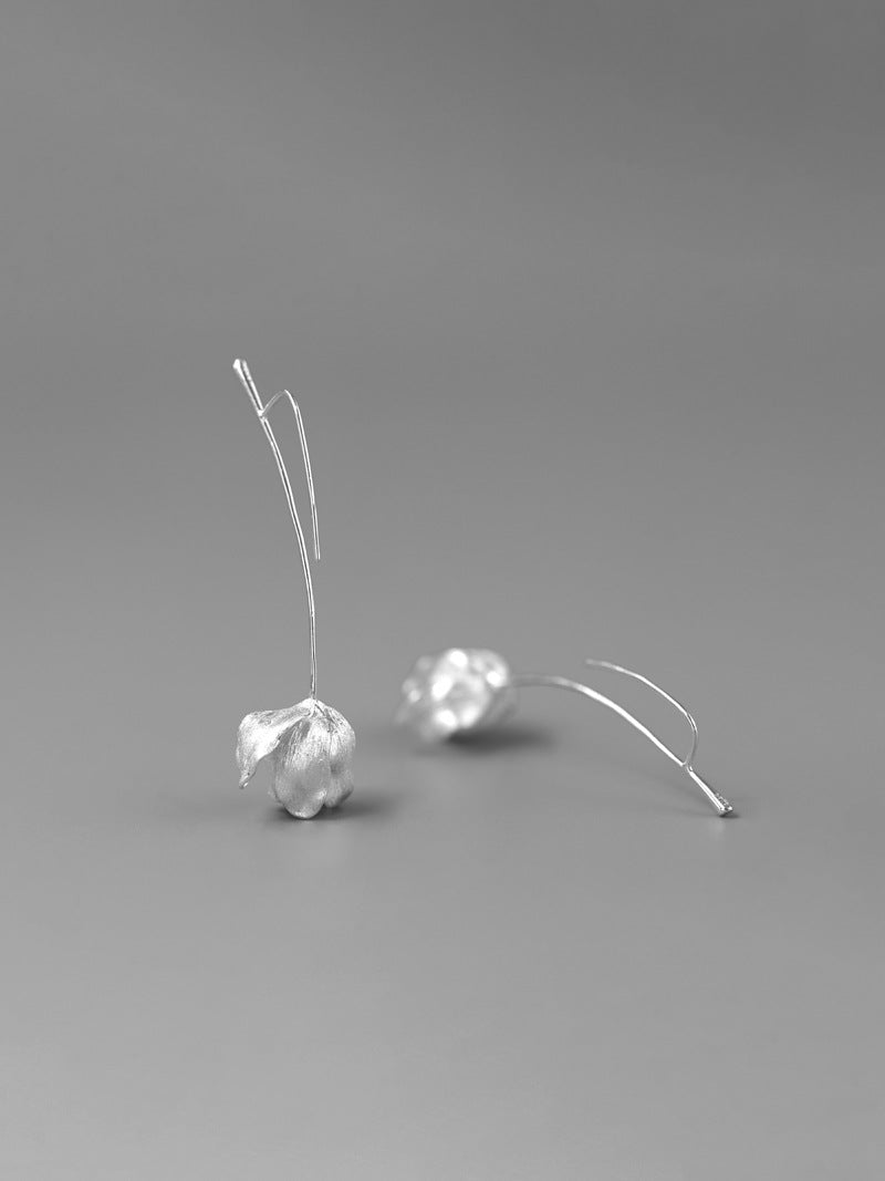 Tulip Flower Earring-Sterling Silver Tulip Blossom Hook Earring-Floral Silver Jewelry-Gift for her