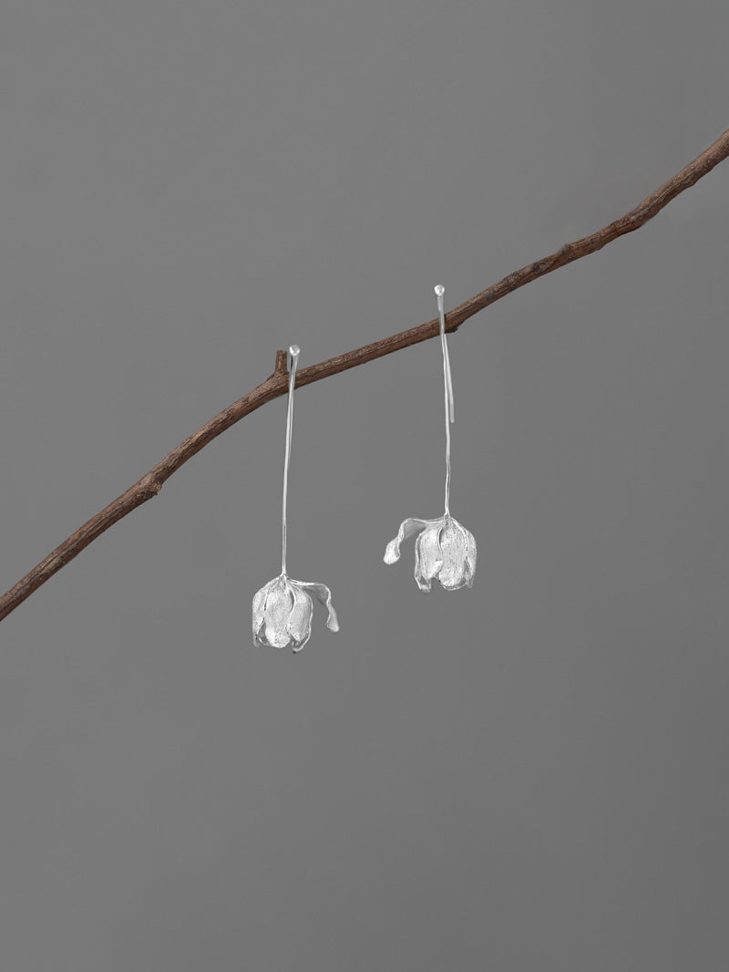 Tulip Flower Earring-Sterling Silver Tulip Blossom Hook Earring-Floral Silver Jewelry-Gift for her