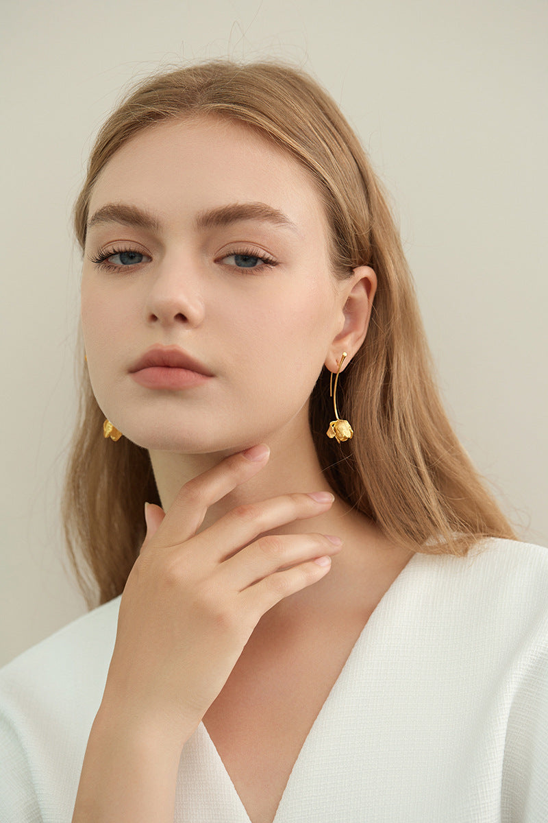 Tulip Flower Earring-Sterling Silver Tulip Blossom Hook Earring-Floral Silver Jewelry-Gift for her