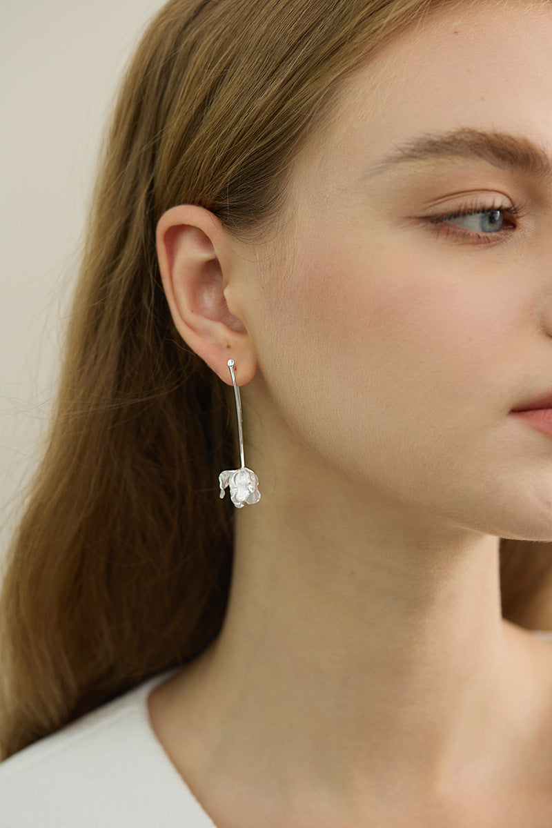 Tulip Flower Earring-Sterling Silver Tulip Blossom Hook Earring-Floral Silver Jewelry-Gift for her