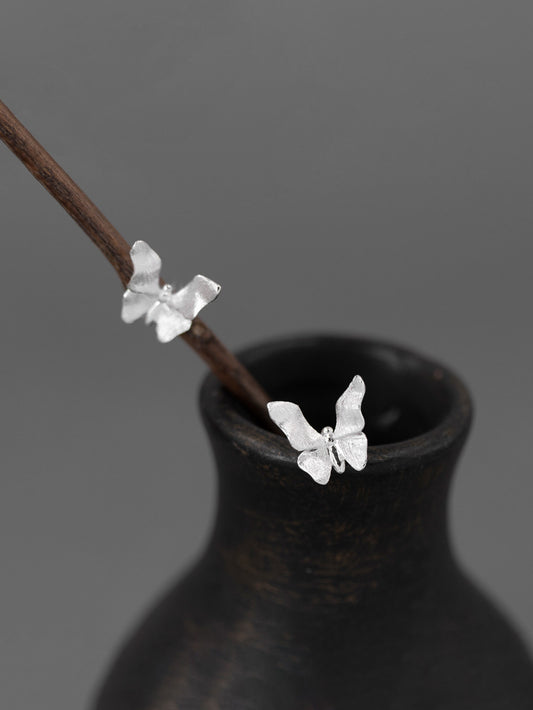 Small Butterfly Charm Earring-Sterling Silver Butterfly Stud Earring-Small Wing-Silver Insect Jewelry-Gift for her