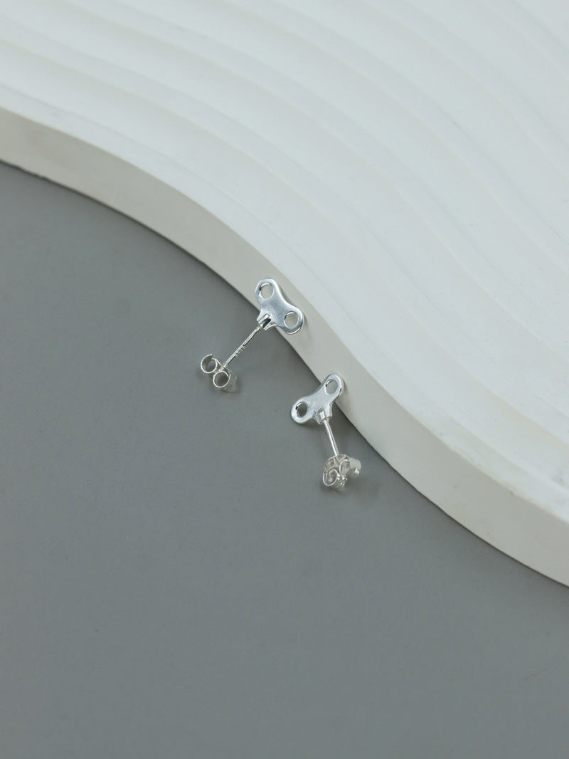 Winding Clock Key Earrings-Sterling Silver Clock Key Charm Stud Earrings-Tiny Key-Silver Key Jewelry-Gift for her