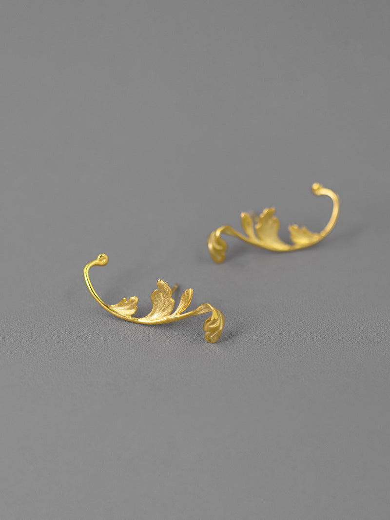 Acanthus Leaf Earring-Sterling Silver Leaf Stud Earring-Antique Leaf-Dainty Leaf Jewelry-Gift for Women