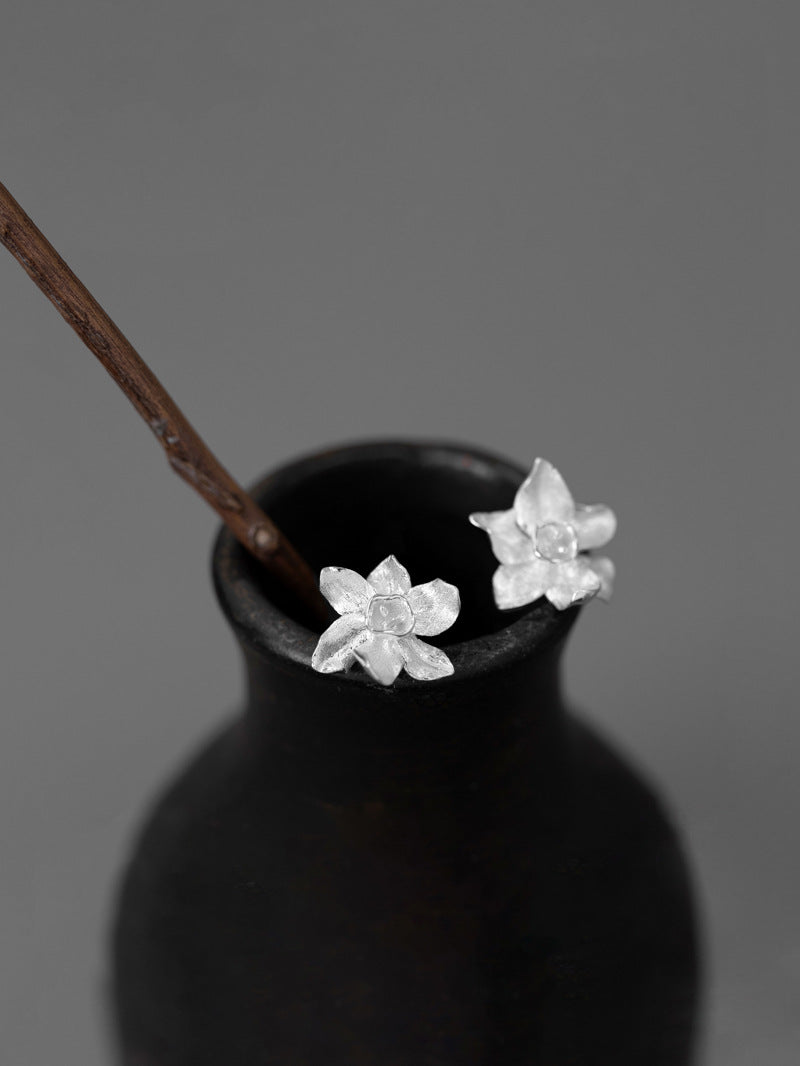 Narcissus Flower Charm Earring-Sterling Silver Narcissus Flower Stud Earring-Spring Flower-Dainty Floral Jewelry-Mother's Day Gift