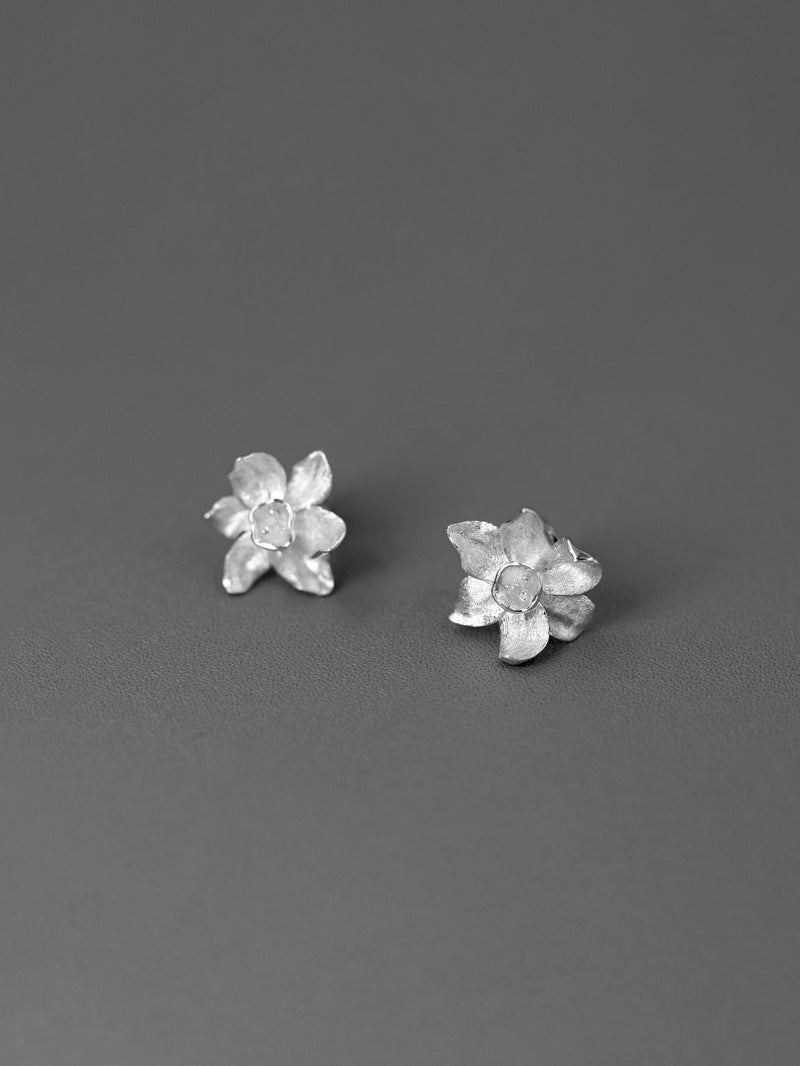 Narcissus Flower Charm Earring-Sterling Silver Narcissus Flower Stud Earring-Spring Flower-Dainty Floral Jewelry-Mother's Day Gift
