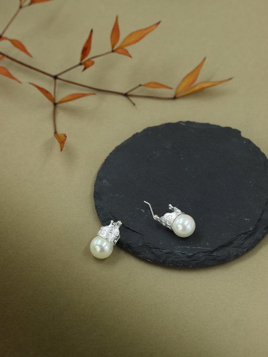 Shell Pearl Earring-Sterling Silver Cloud Pattern Charm Earring-12 mm Pearl-Fashion Pearl Jewelry-Gift for her