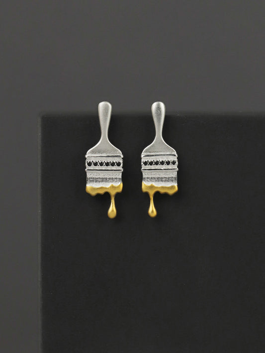 Paint Brush Earrings-Sterling Silver Paint Brush Stud Earrings-Artist Brush-Silver Painter Jewelry-Gift For Women