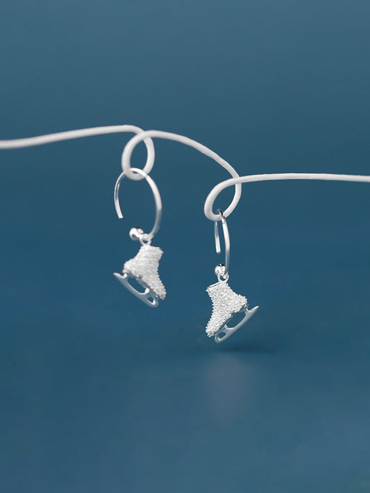 Ice Skates Earring-Sterling Silver Ice Skates Zircon Hoop Earring-Sparkling Zircon-Ice Sport Jewelry-Gift for her
