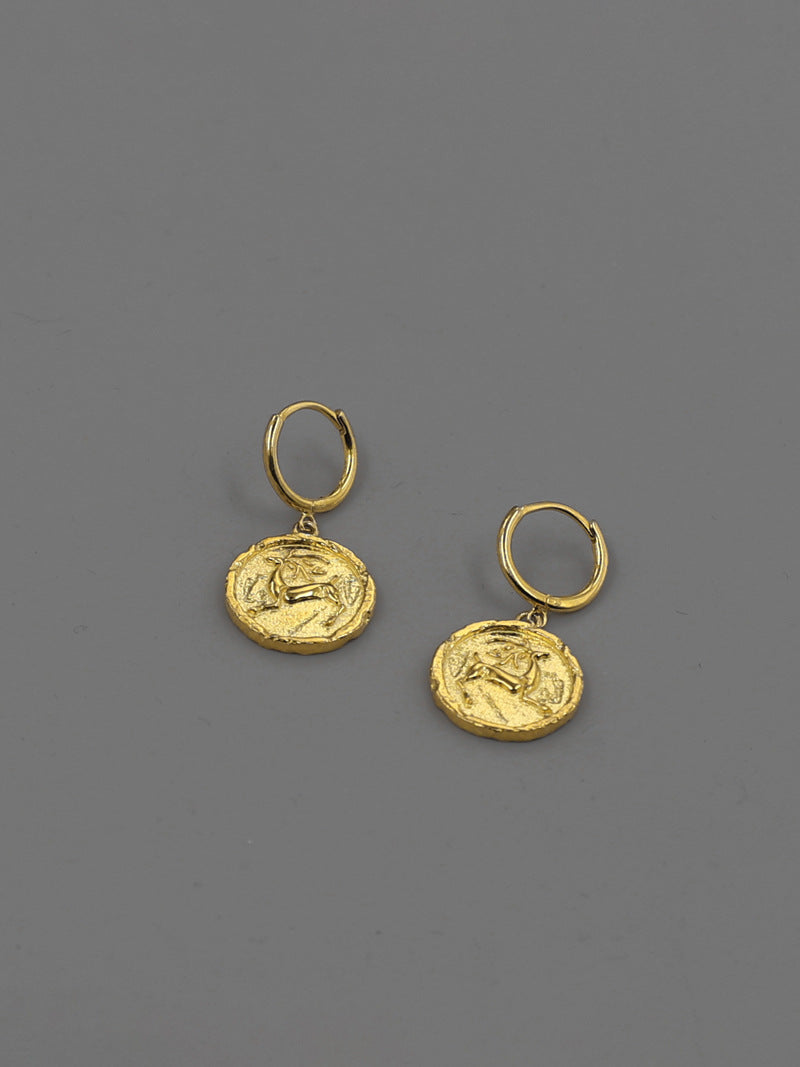 Deer Charm Earring-Sterling Silver Cameo Deer Coin Earring-Antique Silver Jewelry-Gift for her
