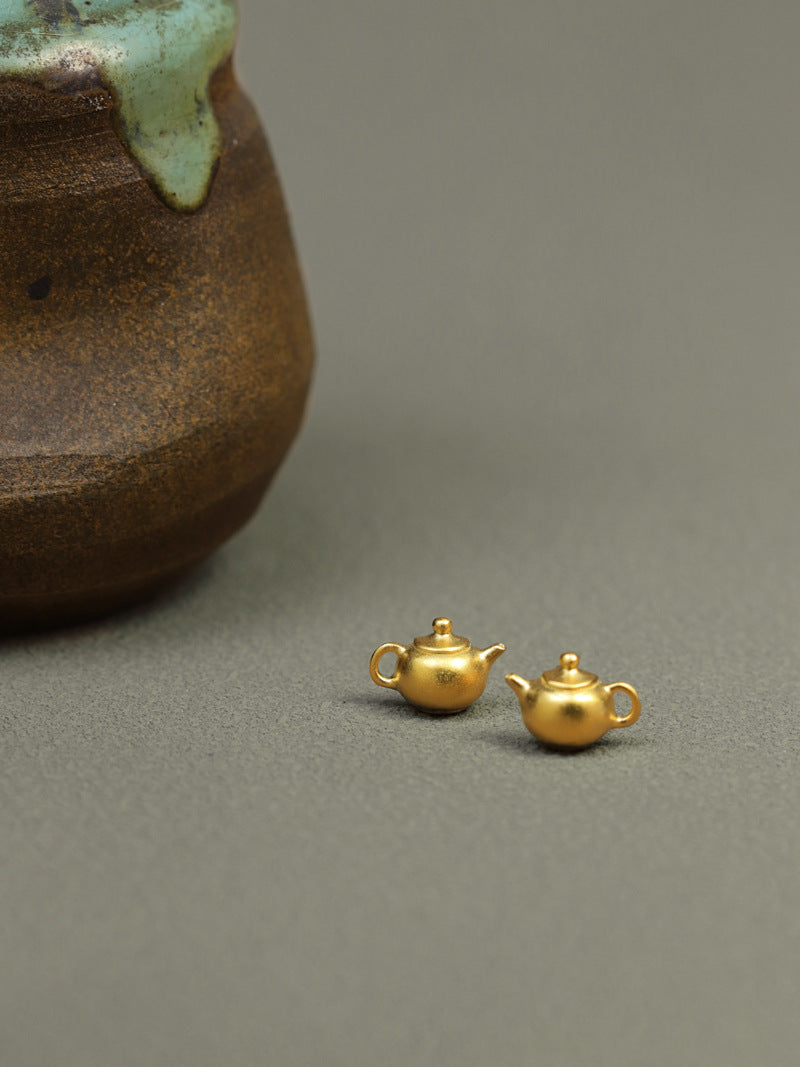 Teapot Charm Earrings-Sterling Silver Teapot Charm Stud Earrings-Gold Silver Tone-Teapot Art Jewelry-Gift for her