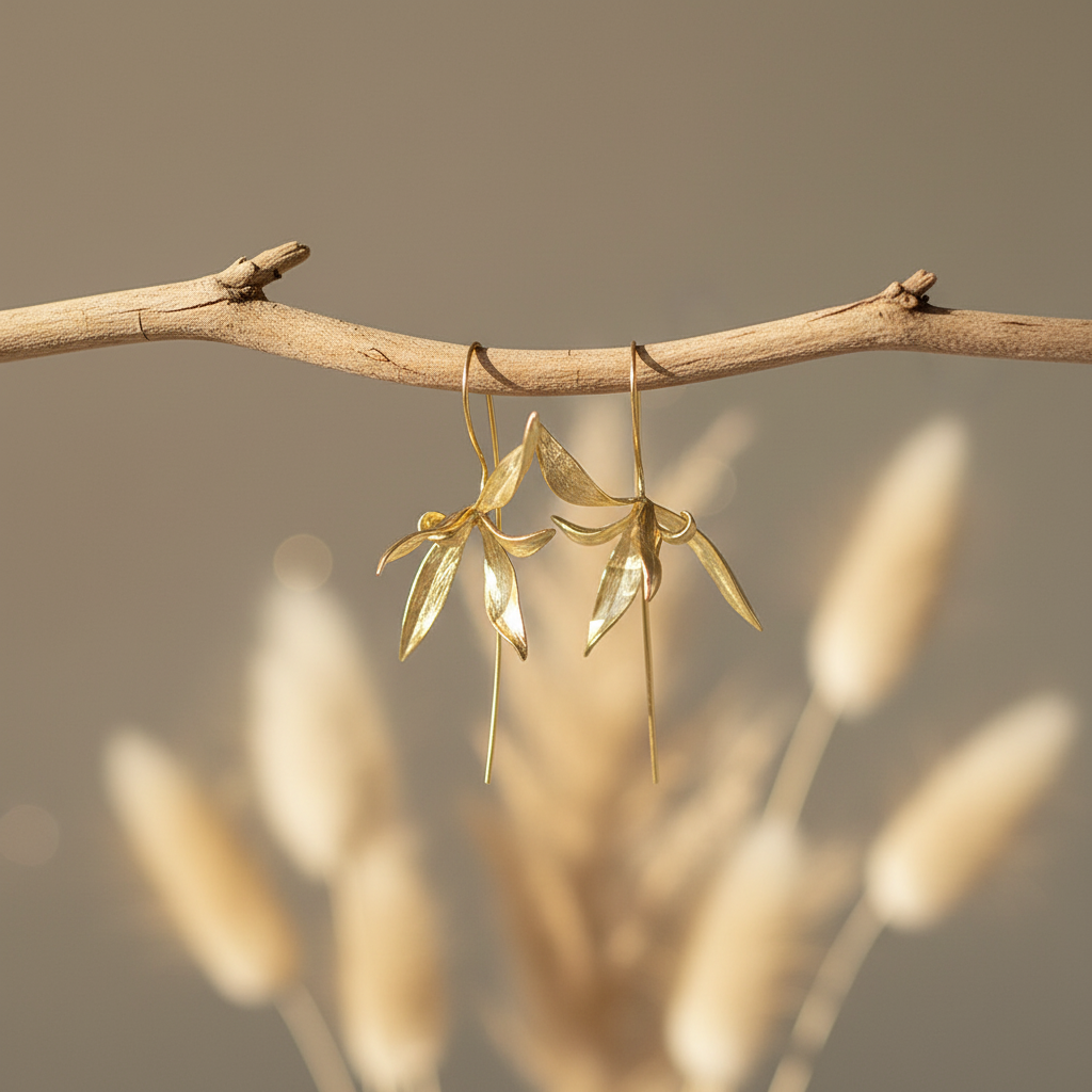 gold flower earrings scene