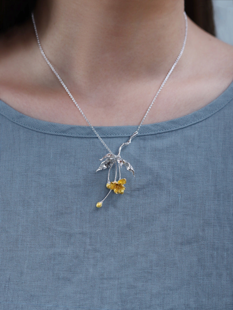 Begonia Flower Necklace-Sterling Silver Blossom Flower Pendant Necklace-Gold Flower-Floral Jewelry-Bridesmaid gifts-Gift for women