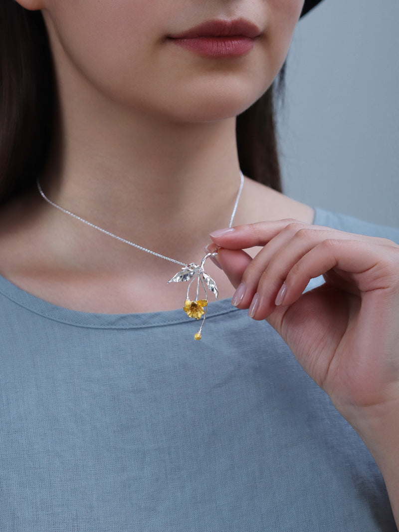 Begonia Flower Necklace-Sterling Silver Blossom Flower Pendant Necklace-Gold Flower-Floral Jewelry-Bridesmaid gifts-Gift for women