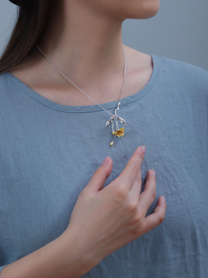 Begonia Flower Necklace-Sterling Silver Blossom Flower Pendant Necklace-Gold Flower-Floral Jewelry-Bridesmaid gifts-Gift for women