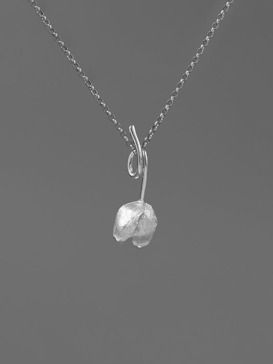 Tulip Flower Pendant-Sterling Silver Tulip Blossom Necklacee Pendant-Floral Silver Jewelry-Gift for her