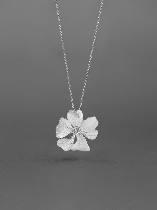 Peony Flower Necklace Charm-Sterling Silver Blossom Flower Pendant-Zircon Flower-Floral Silver Jewelry-Gift for her