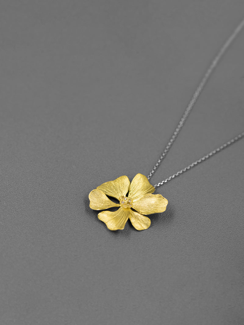 Peony Flower Necklace Charm-Sterling Silver Blossom Flower Pendant-Zircon Flower-Floral Silver Jewelry-Gift for her