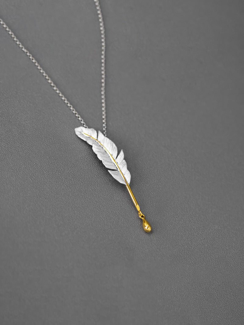 Sterling Silver Feather Quill Pen Pendant - Antique Plume Jewelry Teacher's Gift