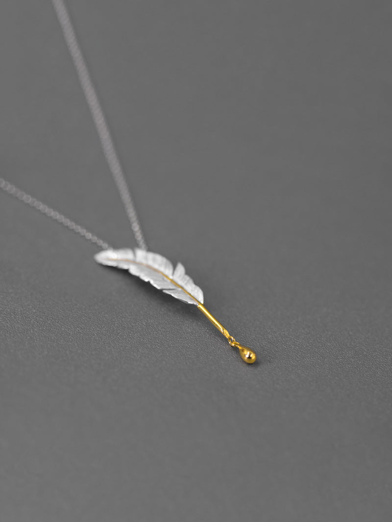 Sterling Silver Feather Quill Pen Pendant - Antique Plume Jewelry Teacher's Gift