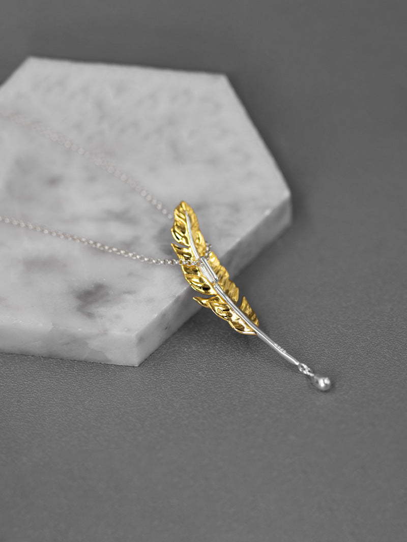 Sterling Silver Feather Quill Pen Pendant - Antique Plume Jewelry Teacher's Gift