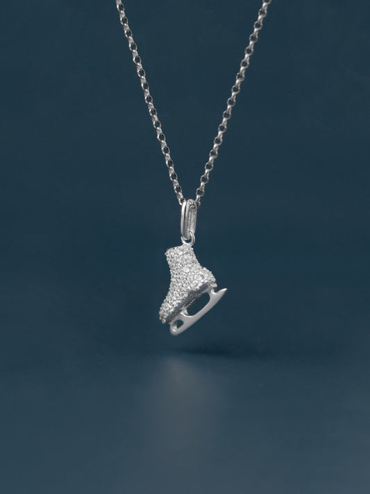 Ice Skates Necklace Charm-Sterling Silver Ice Skates Zircon Pendant-Sparkling Zircon-Ice Sport Jewelry-Gift for her