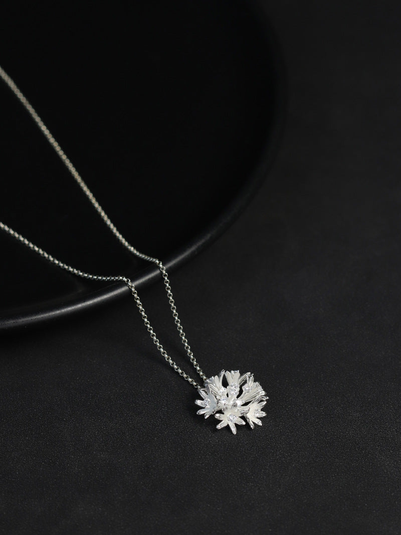 Cornflower Pendant-Sterling Silver Cornflower Floral Necklace Pendant-Gold Silver Tone-Silver Floral Jewelry-Gift for her