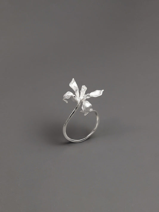 Irises Flower Charm Ring-Sterling Silver Blossom Flower Open Ring-Large Flower-Dainty Floral Jewelry-Gift for her