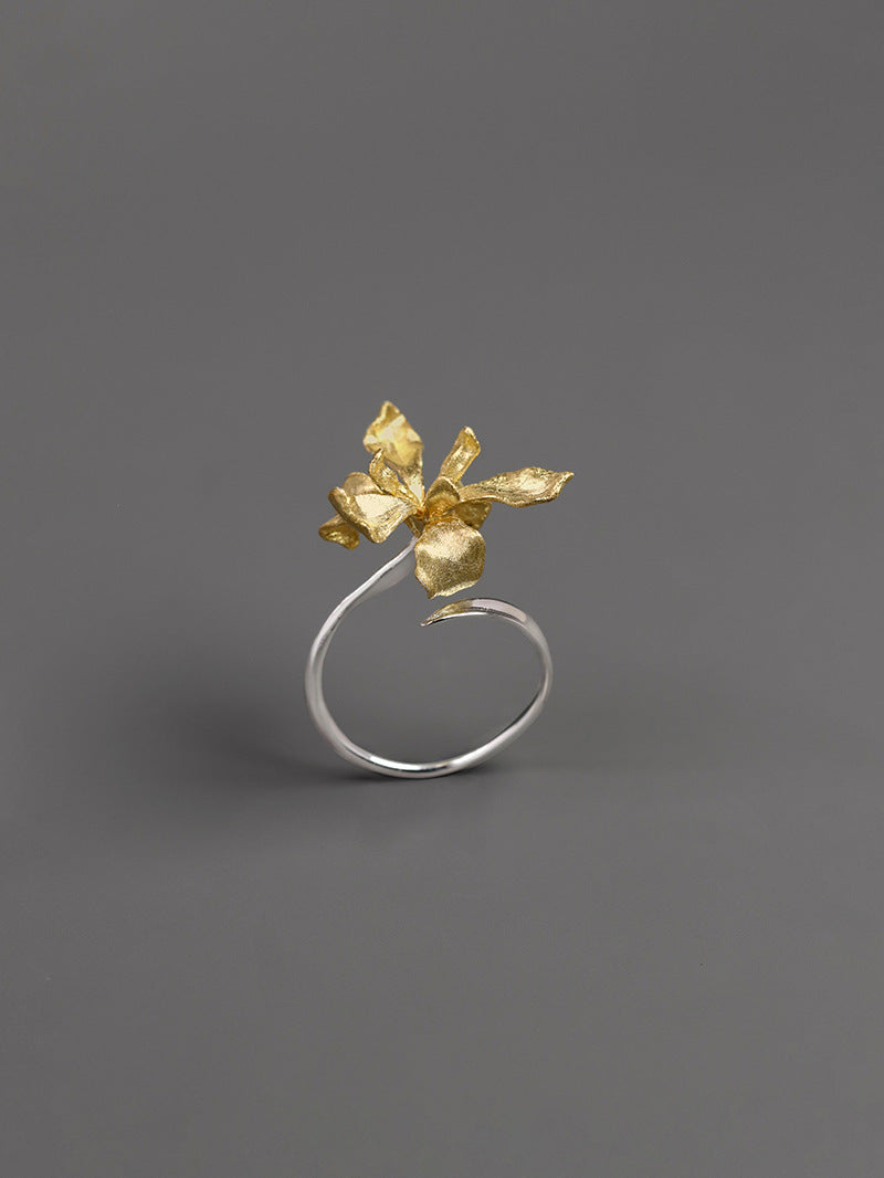 Irises Flower Charm Ring-Sterling Silver Blossom Flower Open Ring-Large Flower-Dainty Floral Jewelry-Gift for her