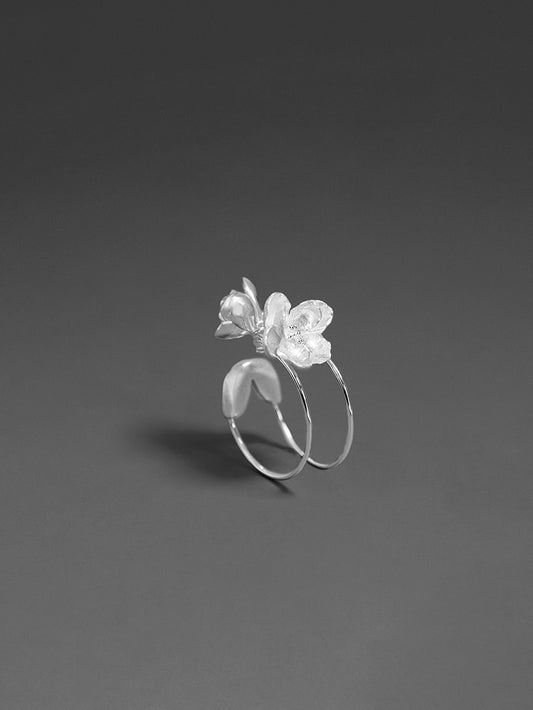 Jasmine Flower Charm Ring-Sterling Silver Safety Pin Blossom Flower Open Ring-Floral Jewelry-Jasmine Jewelry-Gift for her