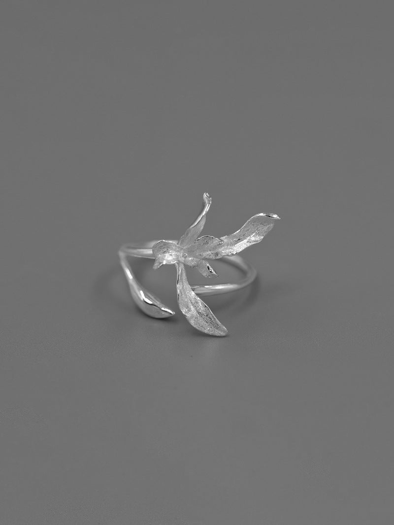 Bloom Orchid Ring-Sterling Silver Orchid Adjustable Statement Ring-Real Orchid-Silver Floral Jewelry-Gift For Women