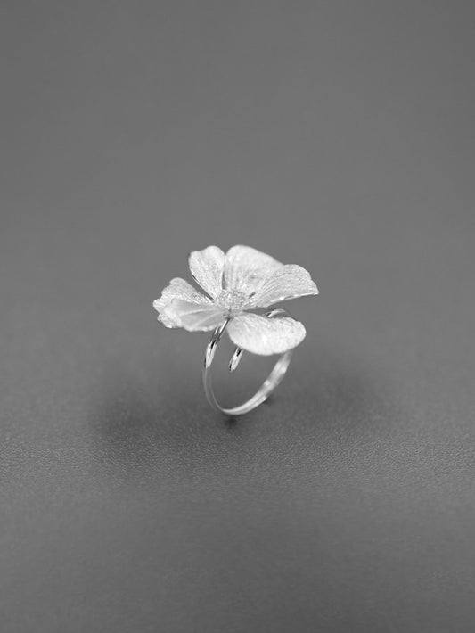 Peony Flower Ring-Sterling Silver Blossom Flower Open Adjustable Ring-Zircon Flower-Floral Silver Jewelry-Gift for her