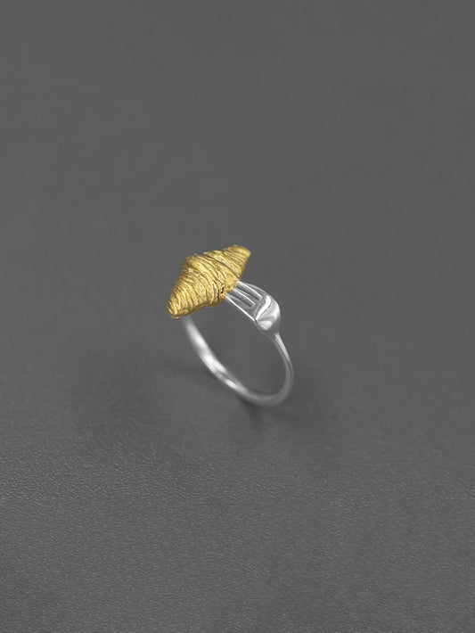 Croissant Fork Ring-Sterling Silver Gold Croissant Fork Adjustable Ring-Two Tone-Minimalist Silver Jewelry-Gift for her