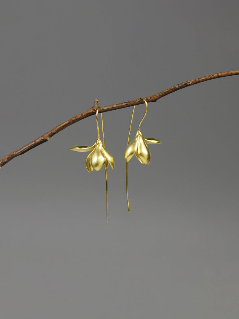 Magnolia Flower Earring-Sterling Silver Flower Charm Dangle-Real Flower-Glossy Twig-Magnolia Jewelry-Gift for her