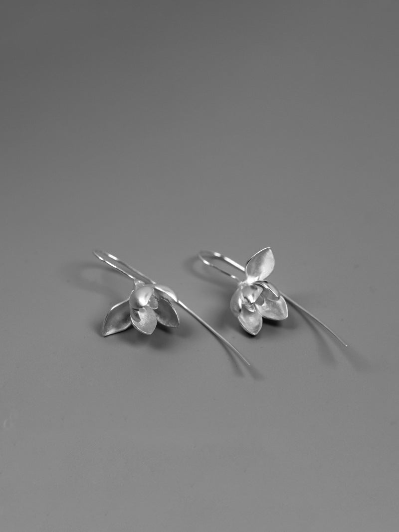 Magnolia Flower Earring-Sterling Silver Flower Charm Dangle-Real Flower-Glossy Twig-Magnolia Jewelry-Gift for her