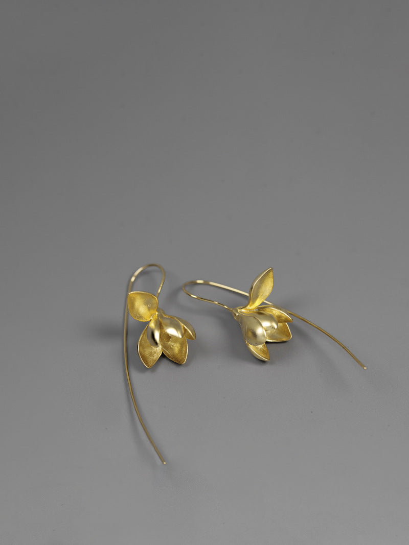 Magnolia Flower Earring-Sterling Silver Flower Charm Dangle-Real Flower-Glossy Twig-Magnolia Jewelry-Gift for her