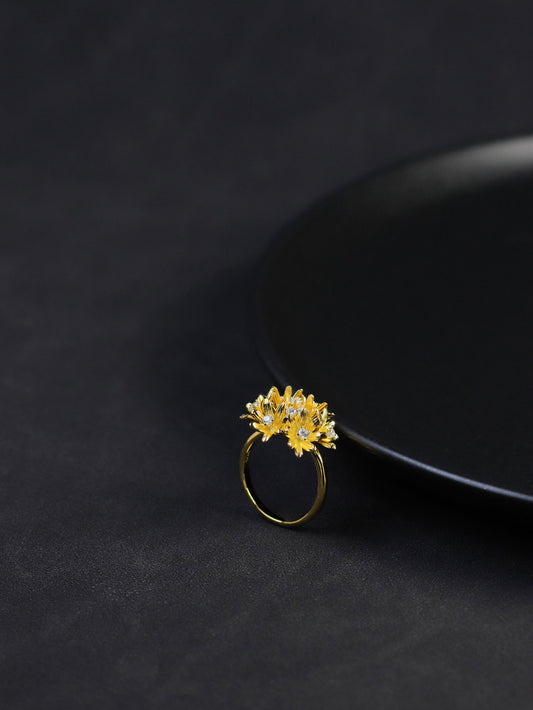 Cornflower Ring-Sterling Silver Cornflower Floral Open Ring-Gold Silver Tone-Silver Floral Jewelry-Gift for her