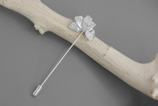 Poppy Flower Charm Brooch-Sterling Silver Blossom Flower Brooch-Long Pin-Floral Jewelry-Bridesmaid gifts-Gift for her