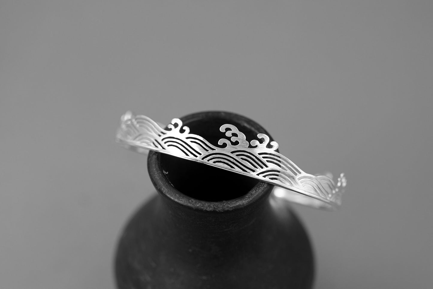 Surfing Wave Bangle-Sterling Silver Water Wave Pattern Bangle-Cutout Style-Carve Pattern Jewelry-Gift for Christmas